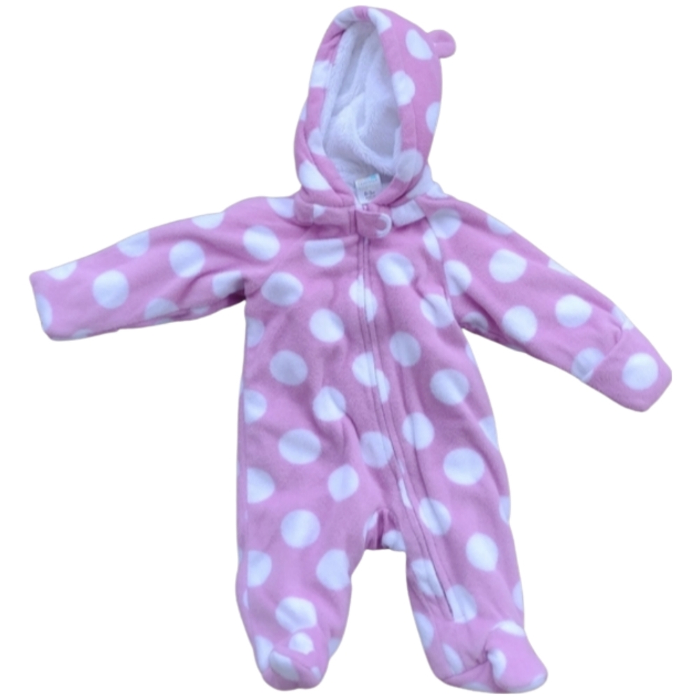 Ab) Healthtex Baby Pink White Polka Dot Hooded Fleece Bunting 0–3M